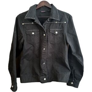 Wrangler Black Jean Jacket with Studded Details Western Country Cowgirl Sz M